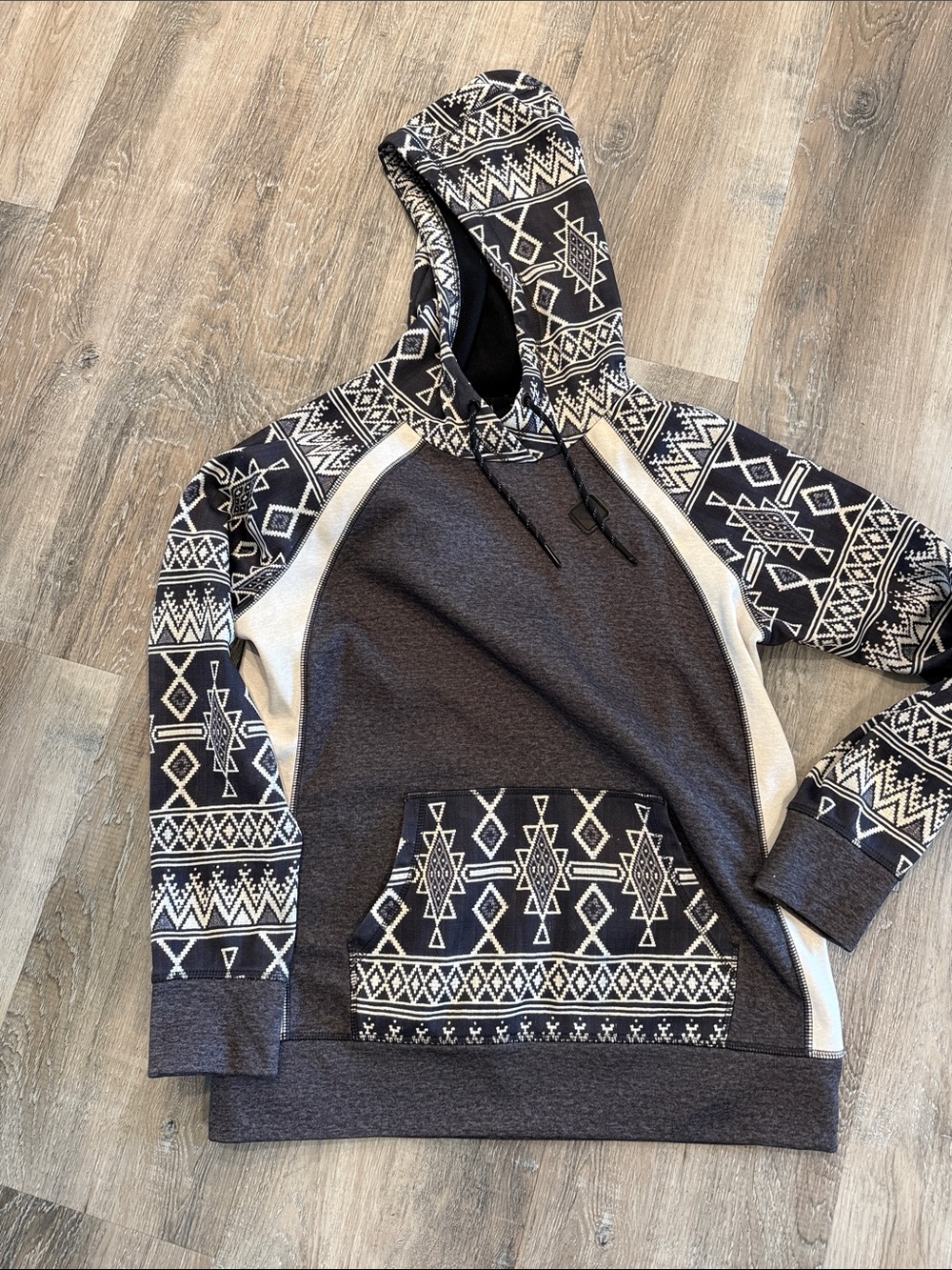 Burton Cozy Charcoal Patterned Hooded Sweatshirt sz m